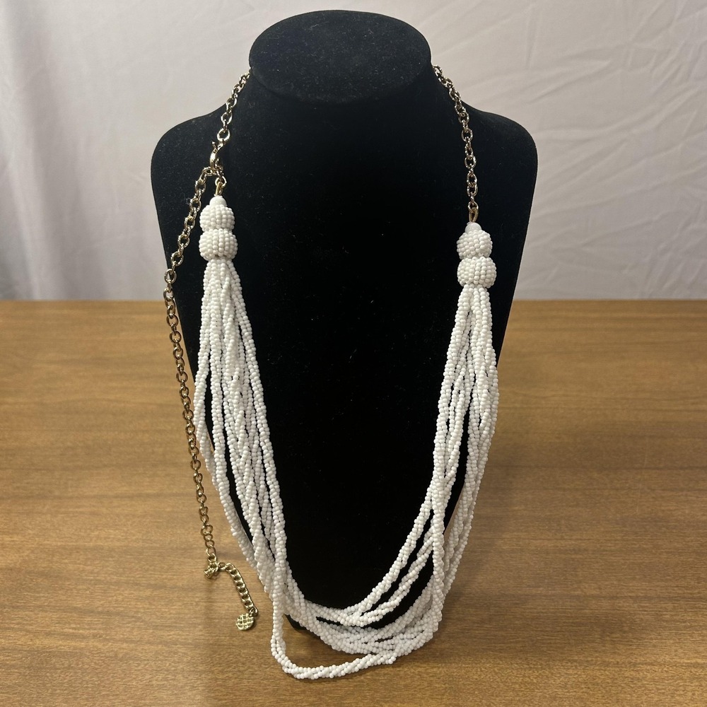 Talbots Necklace White Beaded Multi Strand Tassel‎ 15" Womens Statement Jewelry